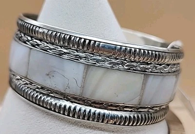 BOUGANVILLEA Abalone Inlay Silver Tone  Bangle Fashion Bracelet - Image 1 of 4
