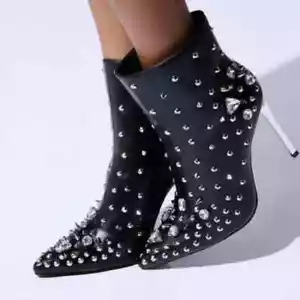 AZALEA WANG " NOTHING BUT GEMS " Size: 11 BLACK STILETTO BOOTIE (Fast ship) - Picture 1 of 5