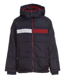 TOMMY HILFIGER - Navy & Red Hooded Puffer Coat - Size 8 - Picture 1 of 12