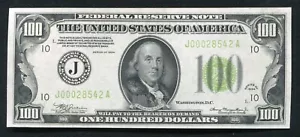 FR.2152-Jlgs 1934 $100 LGS LIGHT GREEN SEAL FRN KANSAS CITY, MO GEM UNCIRCULATED - Picture 1 of 2