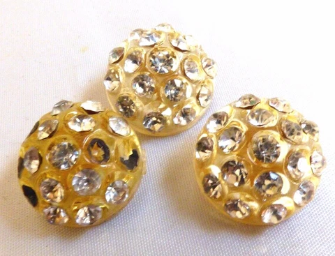 Vintage old set of 3 Celluloid decorative rhinestone buttons Cover