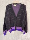 Vintage Moda International M LambWool purple black heart Cardigan Sweater women