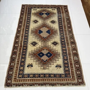 Alfombra turca de lana suave anudada a mano vintage, alfombra moderna Oushak 4x6 - Imagen 1 de 10