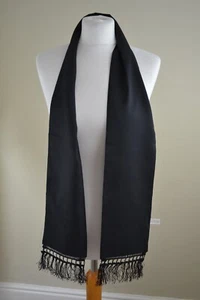 VINTAGE 1980s SILLOOK black fringed dress scarf evening - Picture 1 of 6