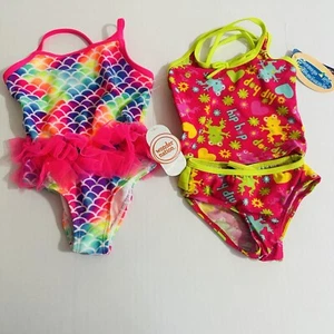 Toddler Girls Rainbow Mermaid Swimsuit W/ Tutu 2T One Piece & Cute Frog Bikini - Picture 1 of 10