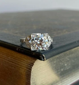 2ct Round Cut Moissanite Vintage-Inspired Engagement Ring 14k White Gold Plated - Picture 1 of 9