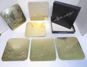 Japan 6 Coaster Boxed Set Geisha Otoko Wave Mt Fuji Koi Crane Gold STEPHEN DALY - Picture 1 of 12
