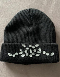 NEXT GIRLS BLACK RHINESTONE EMBELLISHED RIBBED BEANIE AGE 3-6YRS NEW - Picture 1 of 13