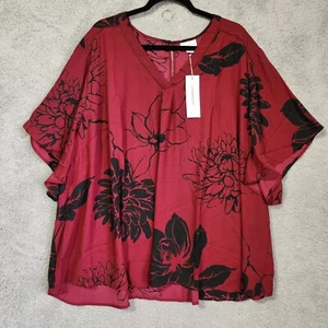 Liz Claiborne Womens Flutter Sleeve Floral Maroon Size 5X Plus Size NWT - Picture 1 of 7