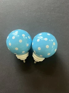 Pottery Barn Kids Mercury Glass Finial Set (2) Light Blue W/White Polka Dots - Picture 1 of 4