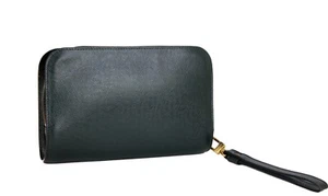 Authentic LOUIS VUITTON Second Taiga Green Leather Clutch Bag France Used - Picture 1 of 24