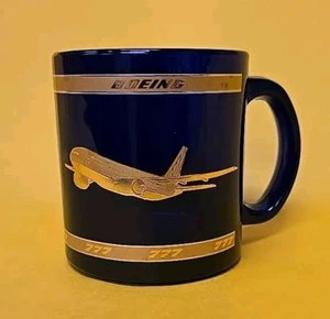 BOEING 777 JUNE 12, 1994 COBALT BLUE GLASS TRIM IN GOLD COMMEMORATIVE FLAWLESS - Picture 1 of 5