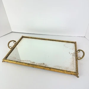 Vintage Matson Mirror Dresser Vanity Tray 24K Gold Plated 10" x 16" Perfume MCM - Picture 1 of 11