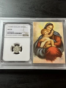 1573 KB Hungary Denar Madonna & Child Silver Coin NGC AU55 Story Vault (Slab2445 - Picture 1 of 4