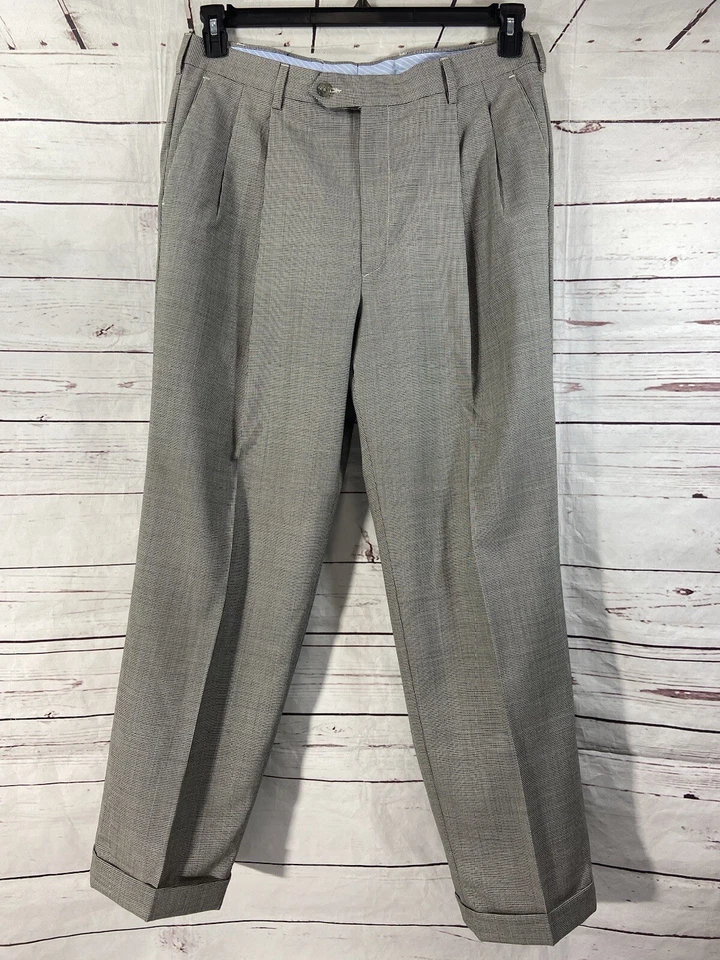 Berle Pants Men’s 36 X31 Gray Black Houndstooths 100% Wool Straight Leg - Image 1 of 4