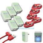 5X 4 Usb Port Wall Adapter+10Ft Cable Cord Charger Sync Red Iphone Ipod Ipad