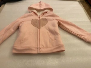 Children's Place Pink Sherpa Hooded Zip Sweatshirt with Glitter Heart size 4t - Picture 1 of 5