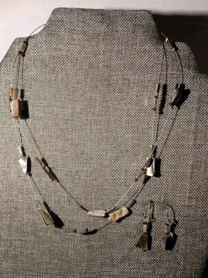 Avon Floating 2 Strand Abelone Mother Of Pearl Necklace & Earring Set  - Image 1 of 4