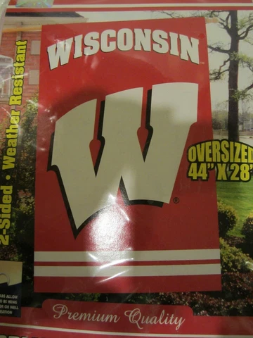 Wisconsin Badgers Flag Banner University 2-sided 28 x 44 Embroidered Applique Cover