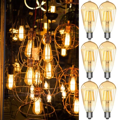 6x Vintage E27 ST64 Filament LED Light Bulb 4W Industrial Edison Lamp Warm White - Image 1 of 4