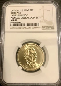 2008-P James Monroe From  ANNUAL DOLLAR SET Presidential NGC MS69 - Gem  LOW POP - Picture 1 of 2