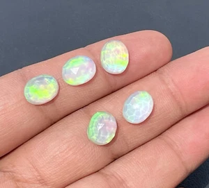 Aqua Green Aurora Opal Doublet, Aurora Fire Opal Rose Cut Oval Cabochon, 10x8 MM - Picture 1 of 6