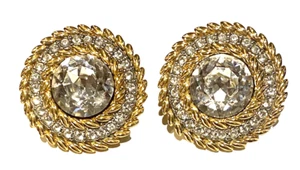 Vintage SWAROVSKI S.A.L. Crystal X-Large Gold Tone Rope Clip Earrings-PRISTINE! - Picture 1 of 8