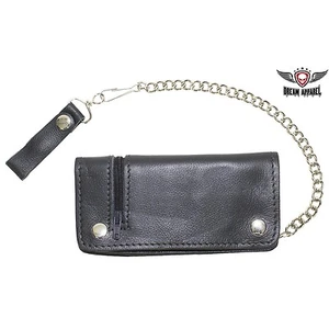 Motorcycle Leather Wallet Black  Chain Wallet with Zipper WALLET7-11HD - Picture 1 of 4