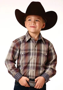 Roper Boys Kids Multi-Color 100% Cotton Cider Plaid L/S Shirt - Picture 1 of 4