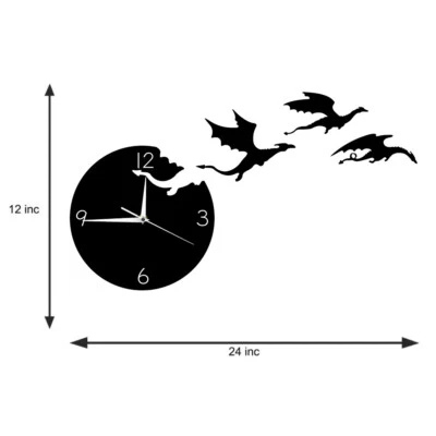 Flying Angry Fantasy Dragon Wall Clock Abstract Gothic Fairytale Analog Quartz - Image 1 of 4