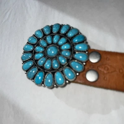 Lucky Brand Brown Leather Size S Boho Belt Tool Turquoise Stone Buckle Southwest - Image 1 of 4