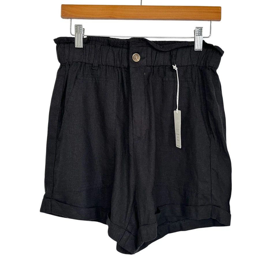 Pantalones cortos de tiro alto Risen Los Angeles para mujer mezcla de lino talla mediana negros Foto 1 de 4