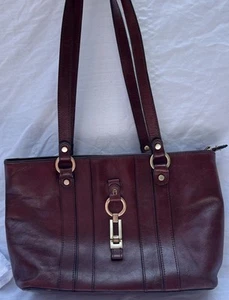 Etienne Aigner Burgundy Leather High Shoulder Handbag Double Handles Pockets - Picture 1 of 17