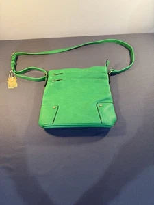 Alyssa Double Compartment Double Zip Crossbody Bag Green Vegan Leather Large - Bild 1 von 19