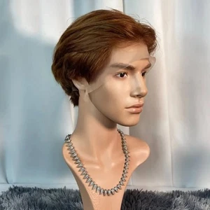 Brown Boy Cut Human Hair Pixie Short Cut Man 13X6 Lace Front Wig Pre Styled Male - Picture 1 of 9