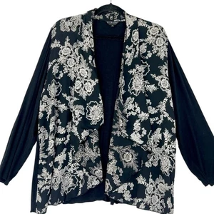 Citron Santa Monica Mixed Media Blumen Strickjacke Gr. 1X schwarz weiß offene Jacke - Bild 1 von 11