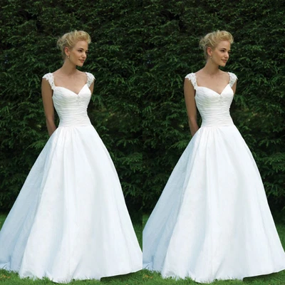 Elegante Brautkleider eine Linie ärmellose Bodenlänge weiße Elfenbein Brautkleid - Bild 1 von 4