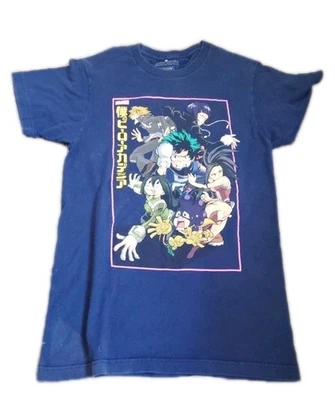 Camiseta anime azul anime japonês My Hero Academy unissex tamanho médio 34-36 mangá - Imagem 1 de 3
