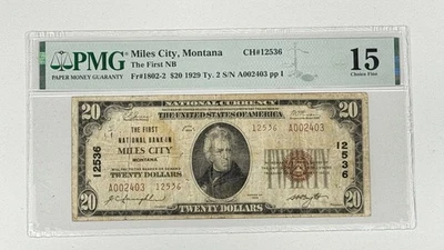 1929 $20 Miles City Montana US First National Bank Note PMG 15 Ty 2 Fr. 1802-2 - Image 1 of 2