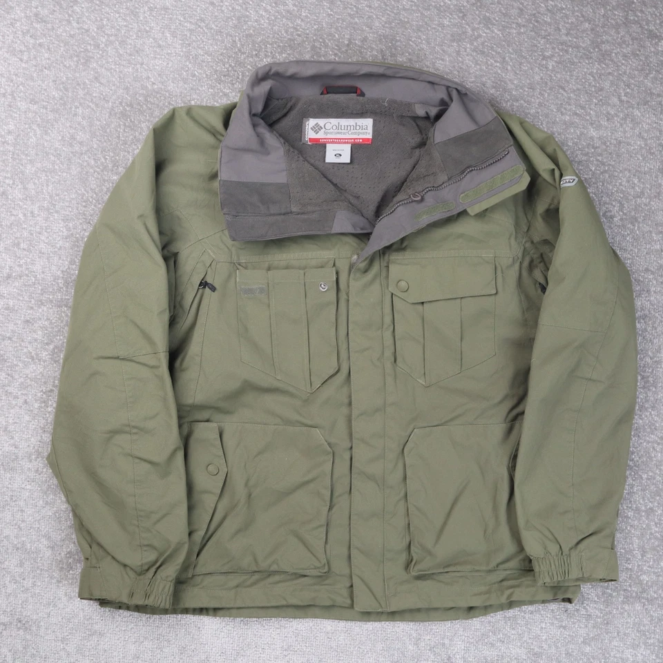 Chaqueta Parka de Invierno Columbia Verde Para Hombre XL Cremallera Completa Botón Con Capucha Foto 1 de 4