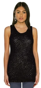 Nwt  VINCE Womens Large Black COTTON OPEN KNIT CHUNKY SWEATER TANK TOP msrp$185 - Picture 1 of 3