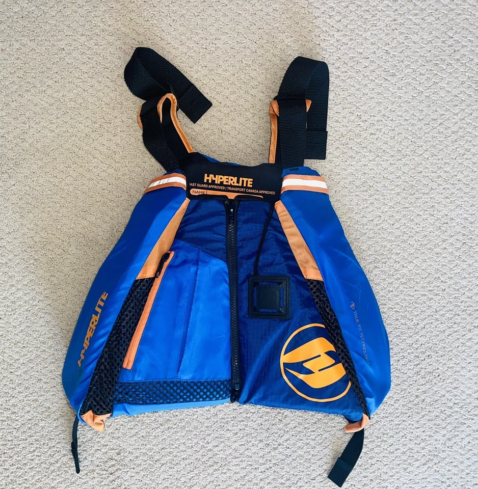 Hyperlite Adult Blue/Black Life Vest Flotation Jacket Size XS (28-36”) - Image 1 of 4