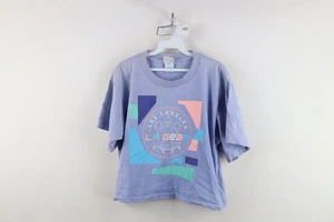 Vintage 90s LA Gear Womens OSFA Distressed Spell Out Cropped T-Shirt Purple USA - Picture 1 of 14