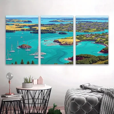 3pcs Coastal Sailboat Lighthouse Seaside Scene Wall Art Canvas Unframed/Framed - Image 1 of 4