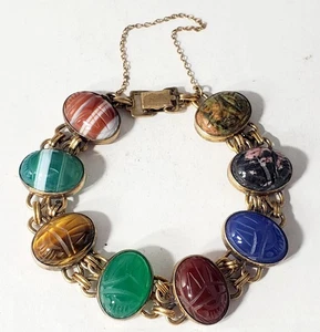 Vintage 12K Gold gefüllt handgeschnitzt Edelstein Skarabäen Gliederarmband Lot 7-1/2" - Bild 1 von 7