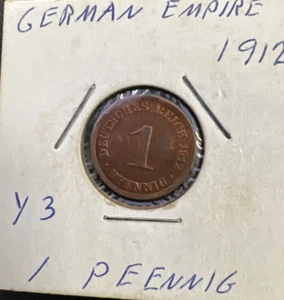 1912-J German Empire 1 Pfennig Coin - Picture 1 of 4