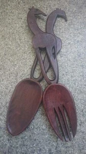 Hand Made Vintage Fork Spoon made Wooden Mahogany Decor England Home Wall Hangin - Picture 1 of 9
