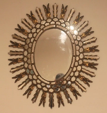 AMAZING Antique Stylish Gold Mirror Oval - Glazed style / Unique Piece A1 Cover