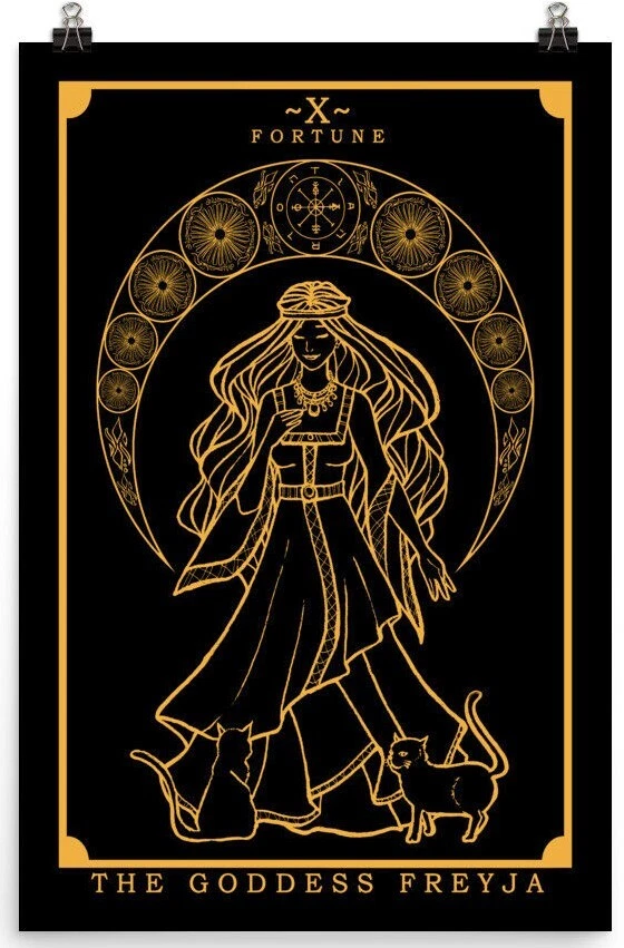 Póster dorado de cartas del tarot Freyja diosa nórdica Wicca Freya bruja pagana arte de pared Foto 1 de 1