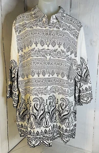 Chico's Talla 3 (XL) Blanco y Negro con Adornos de Paisley Manga 3/4 1456E - Imagen 1 de 13